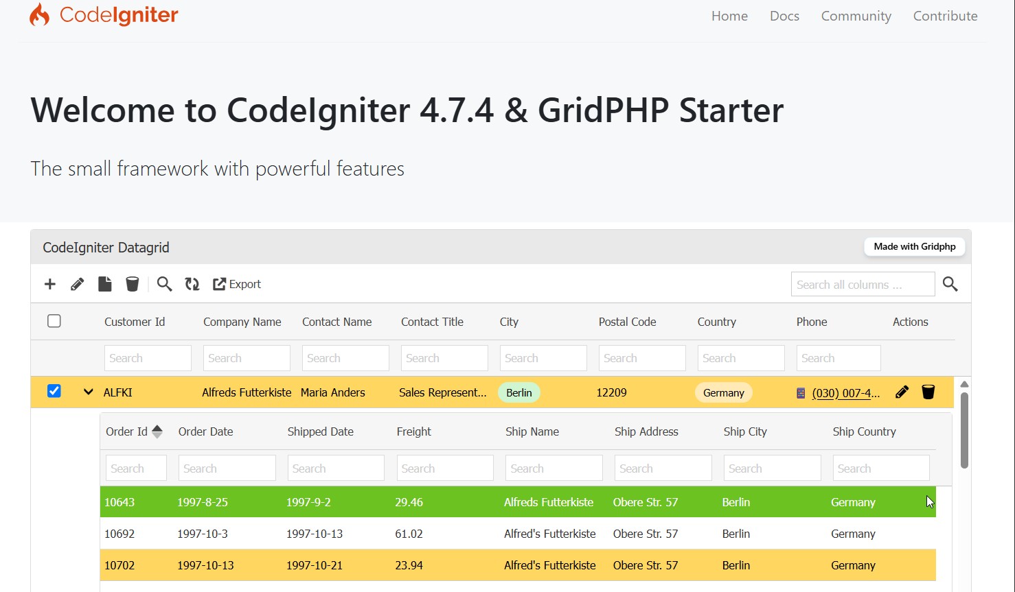 GridPHP CodeIgniter Integration Guide